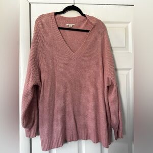 American Eagle Outfitters Pink V-Neck Waffle Knit Sweater